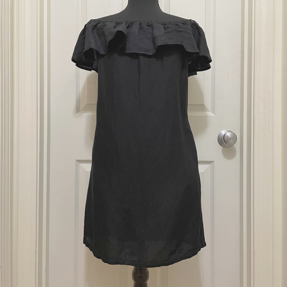 NEW Tommy Bahama‎ St Lucia Off Shoulder Mini Dress Linen Black Ruffle XXS XS S